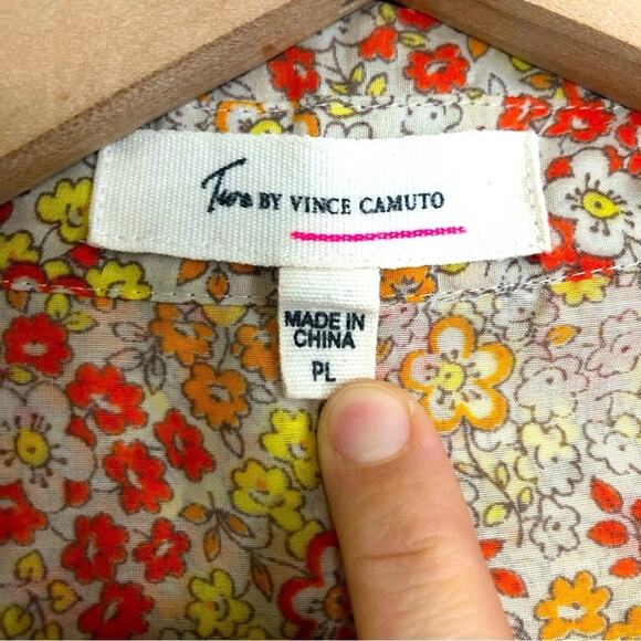 Two by Vince Camuto Red Orange Yellow Floral Button Down Blouse Top - Picture 3 of 5